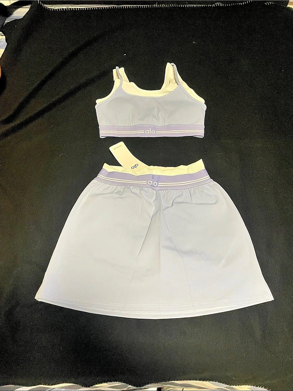 Alo Women's Athletic Skirt Set in White & Purple NWT